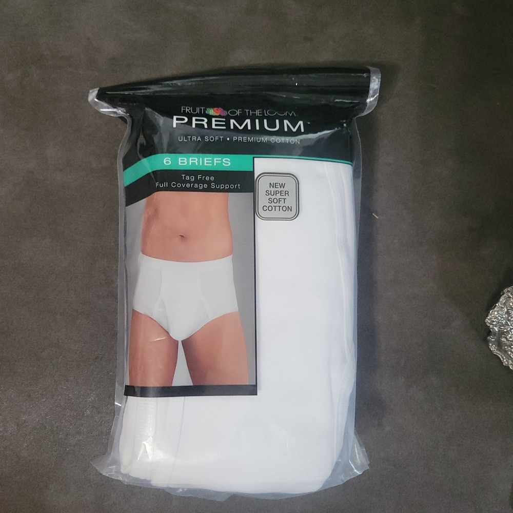 Fruit of the Loom Premium Men's White Cotton 6-Pk Briefs Large 36-38 in